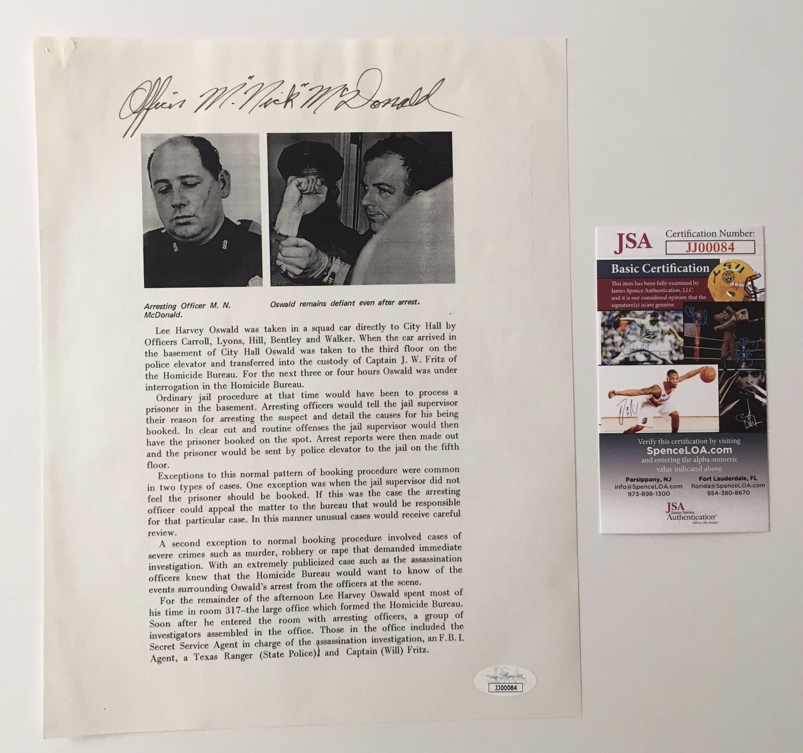 Nick McDonald Signed Autographed Article Page JSA Certified Lee Harvey Oswald
