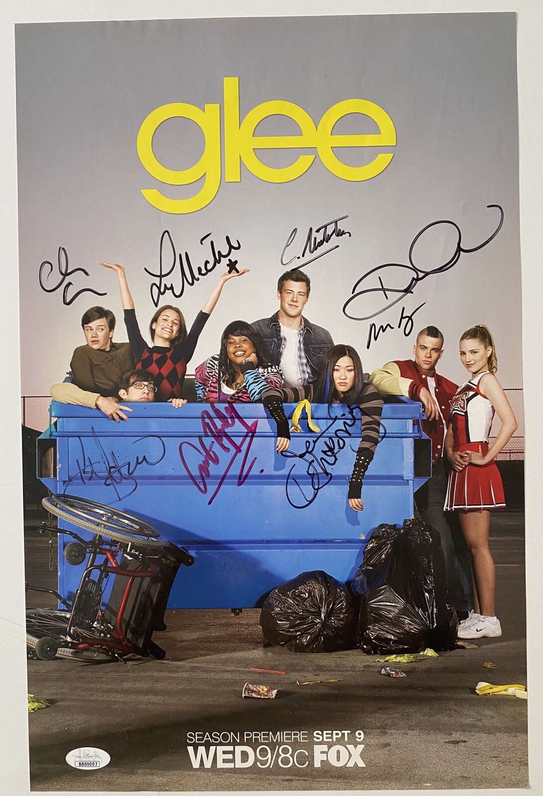 Glee Season 1 Premiere Signed Autographed 11x17 Entire Cast Poster JSA LOA X8

