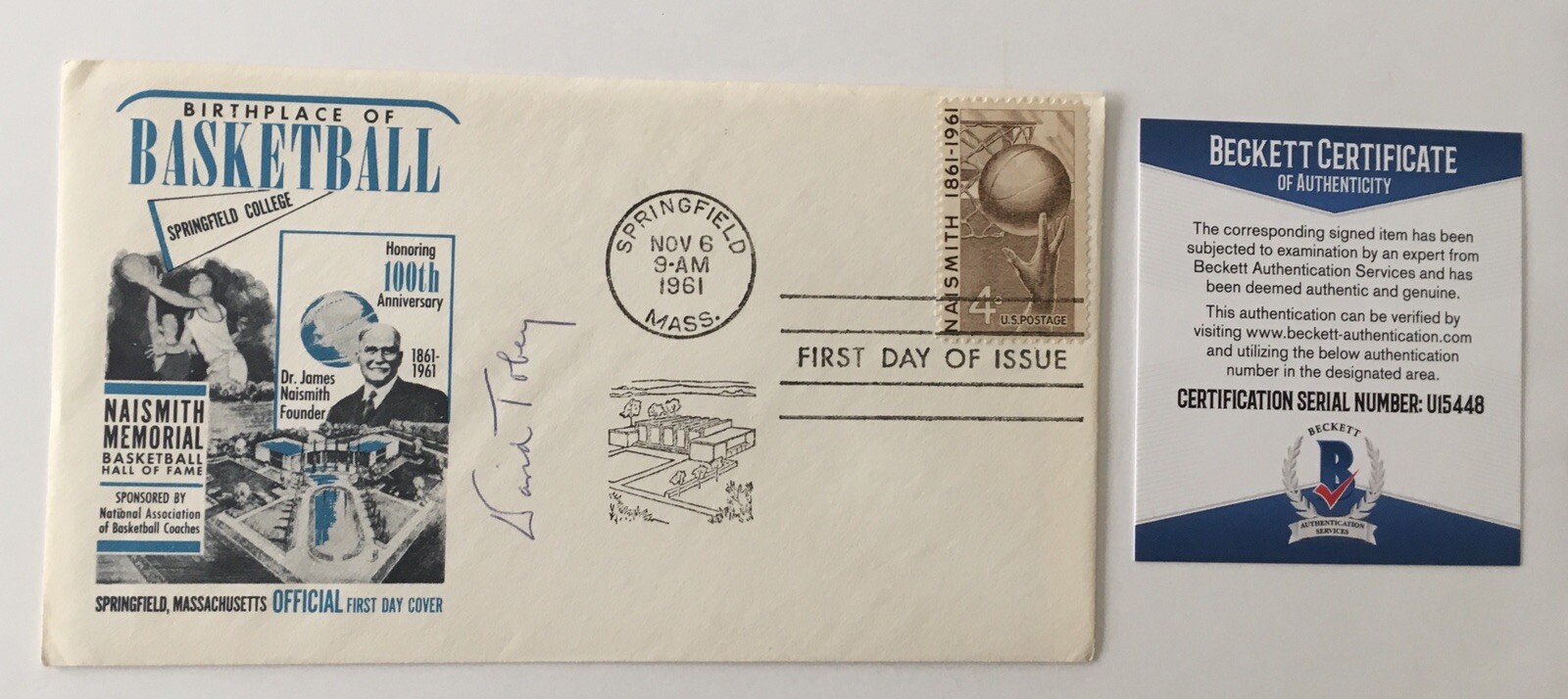Dave Tobey Signed Autographed First Day Cover BAS Beckett Cert Basketball HOF
