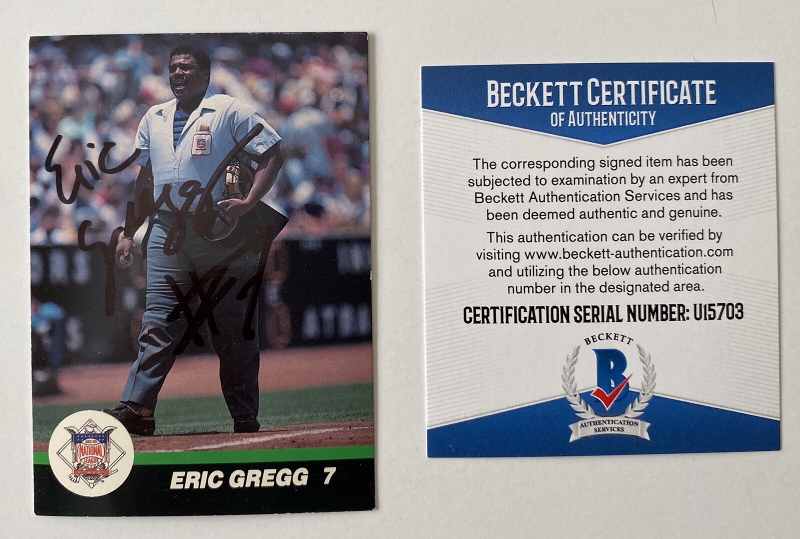 Eric Gregg Signed Autographed 1989 T & M Umpires Card #32 BAS Beckett Certified
