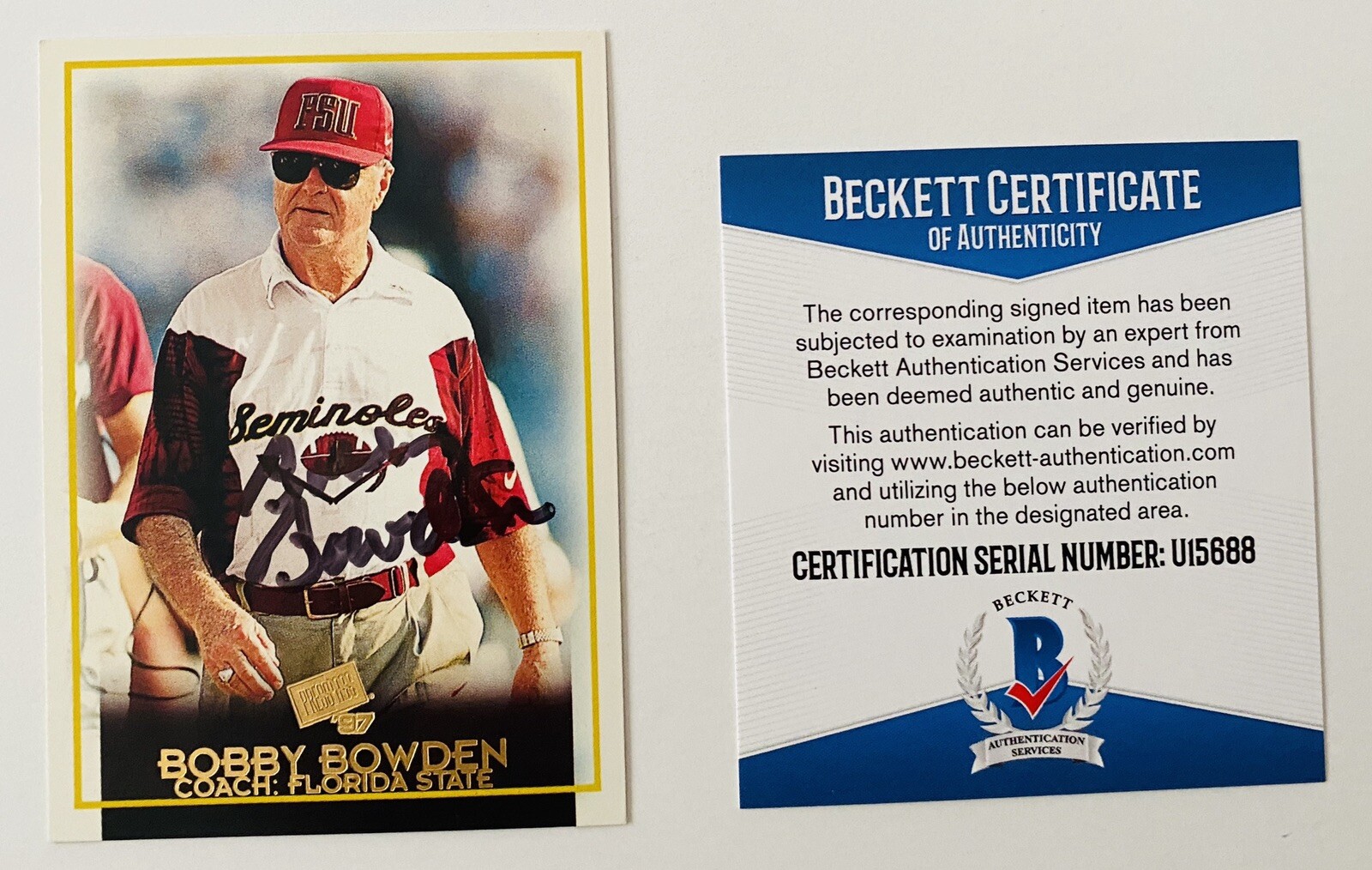 Bobby Bowden Signed Autographed 1997 Press Pass Card #45 BAS Beckett Certified
