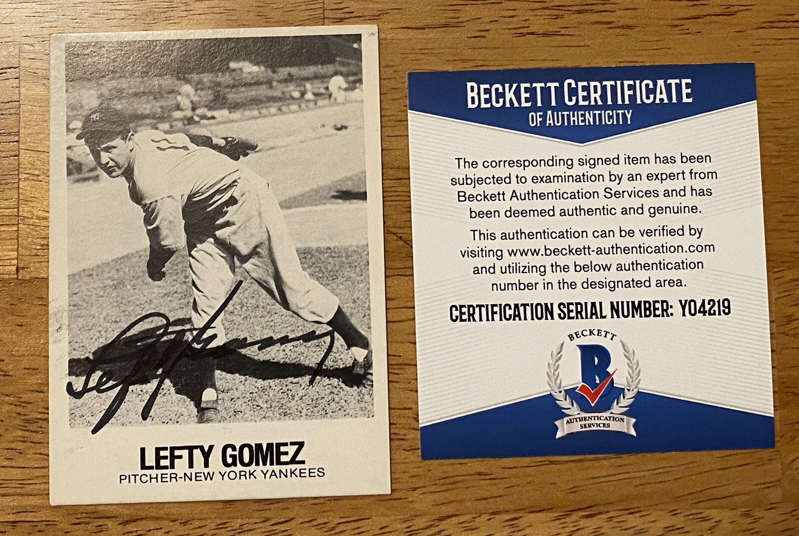 Lefty Gomez Signed Autographed 1979 TCMA Renata Galasso Card 76 Beckett BAS Cert
