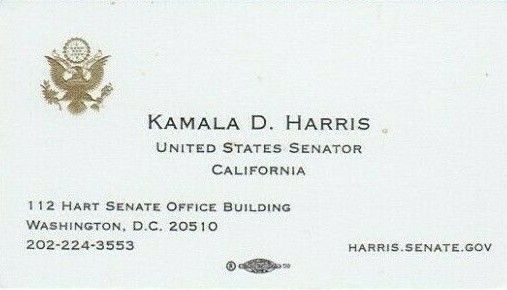 KAMALA HARRIS OFFICIAL US SENATE BUSINESS CARD JOE BIDEN COLLECTIBLE MEMORABILIA