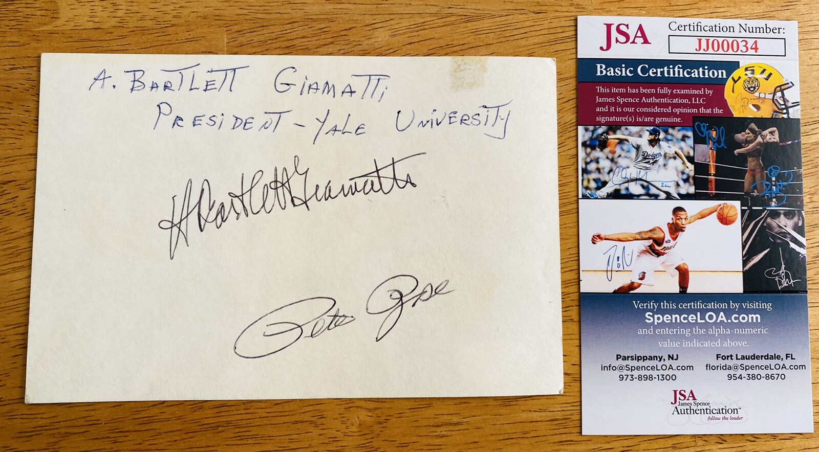 Bart Giamatti & Pete Rose Dual Signed Autographed 4x6 Index Card JSA Certified
