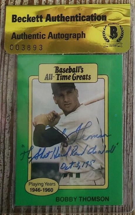 Bobby Thompson Signed Baseball Card w/ BAS COA Beckett Seal of Authenticity