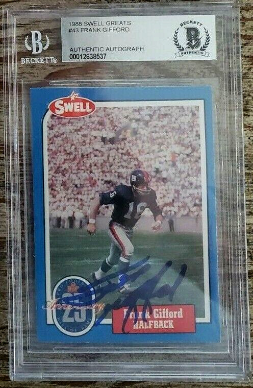 Frank Gifford Signed 1988 Swell Greats Card BAS COA Beckett Encapsulation Giants