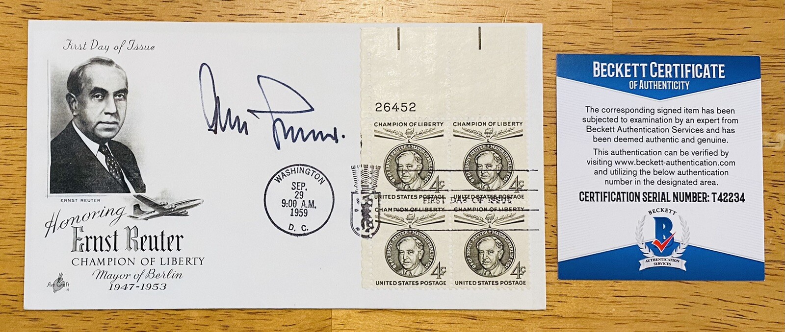 ADOLF GALLAND SIGNED AUTOGRAPHED FIRST DAY COVER BAS BECKETT GENERAL FLYING ACE COLLECTIBLE MEMORABILIA