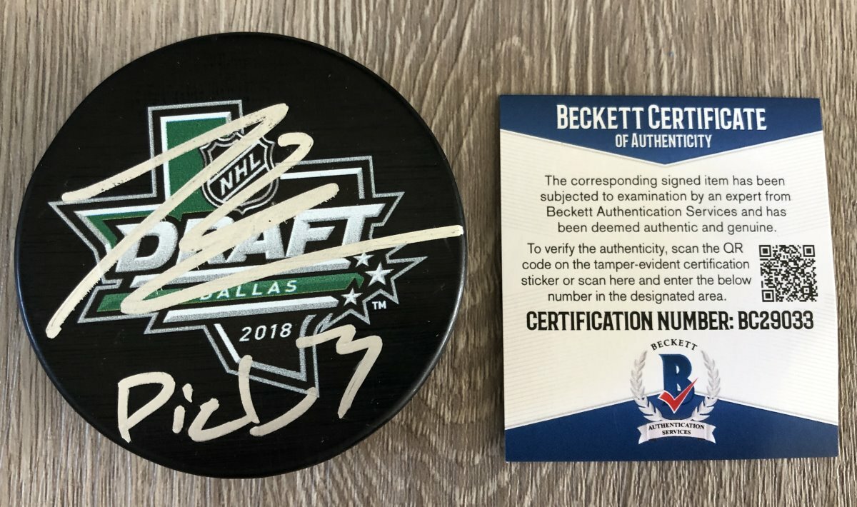 JESPERI KOTKANIEMI SIGNED 2018 NHL DRAFT PUCK PICK 13 w/EXACT PROOF & BAS COA
