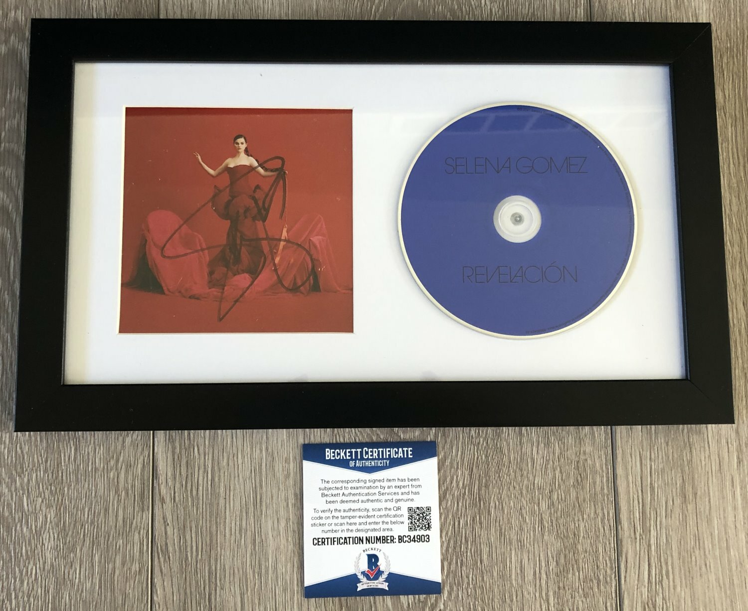 SELENA GOMEZ SIGNED AUTOGRAPH REVELACION FRAMED & MATTED CD & BECKETT BAS COA
