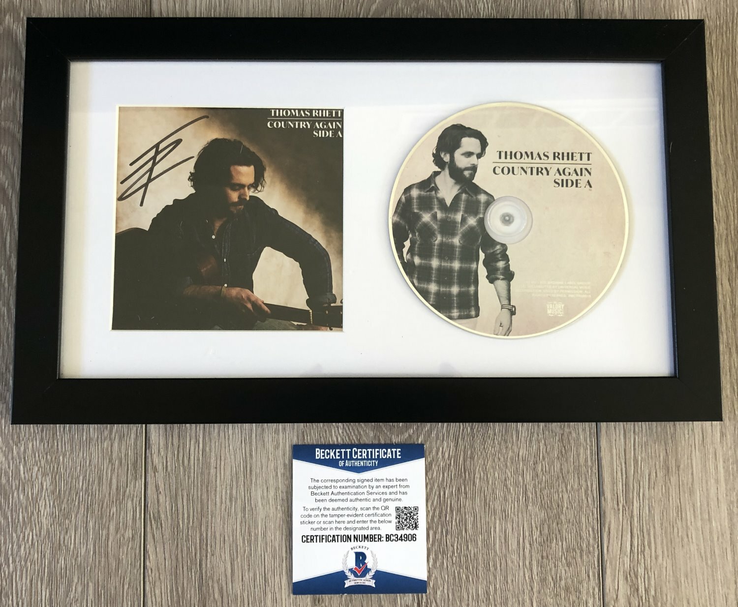 THOMAS RHETT SIGNED COUNTRY AGAIN SIDE A FRAMED & MATTED CD & BECKETT BAS COA
