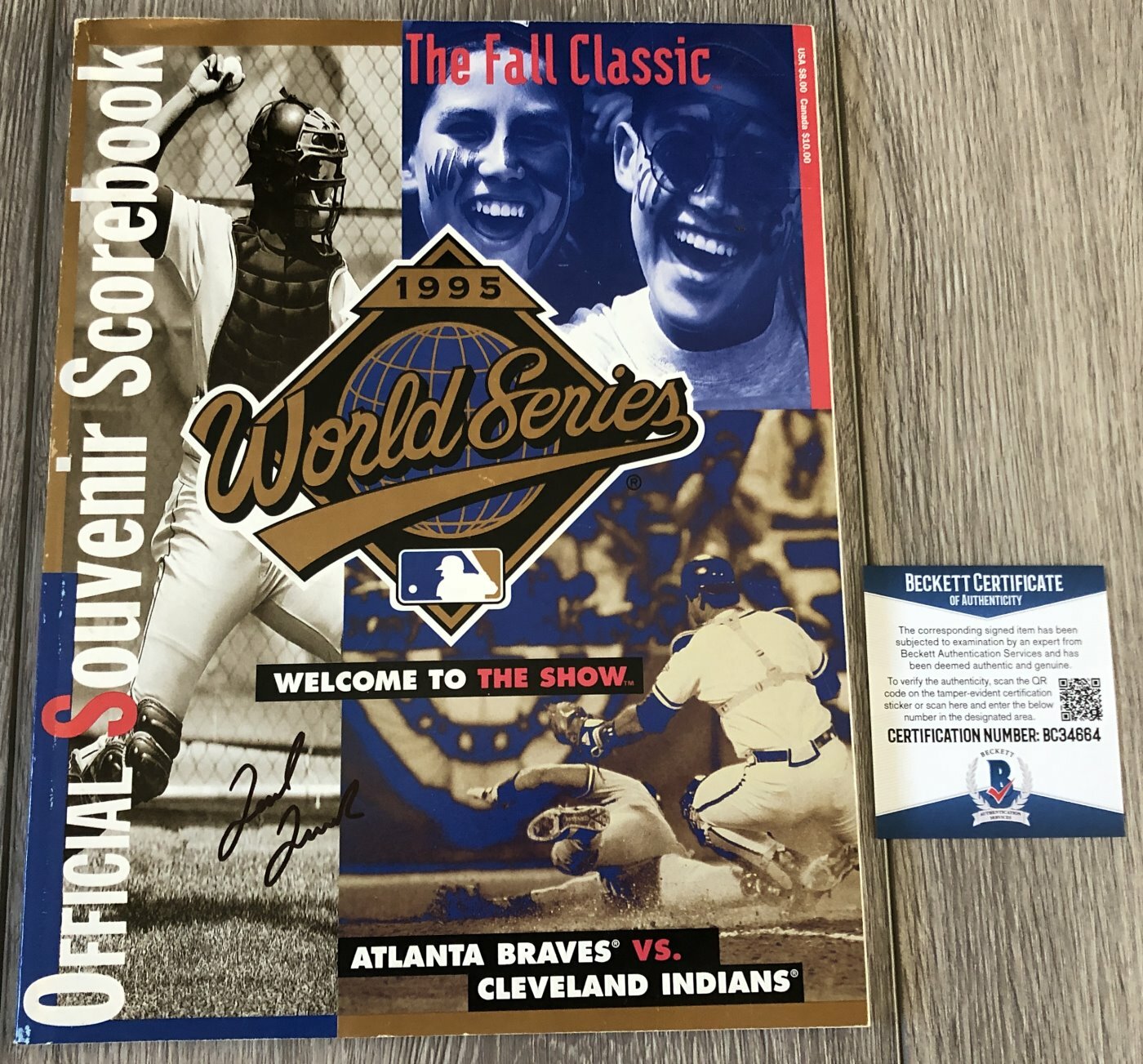 TED TURNER SIGNED ATLANTA BRAVES 1995 WORLD SERIES PROGRAM & BECKETT BAS COA COLLECTIBLE MEMORABILIA