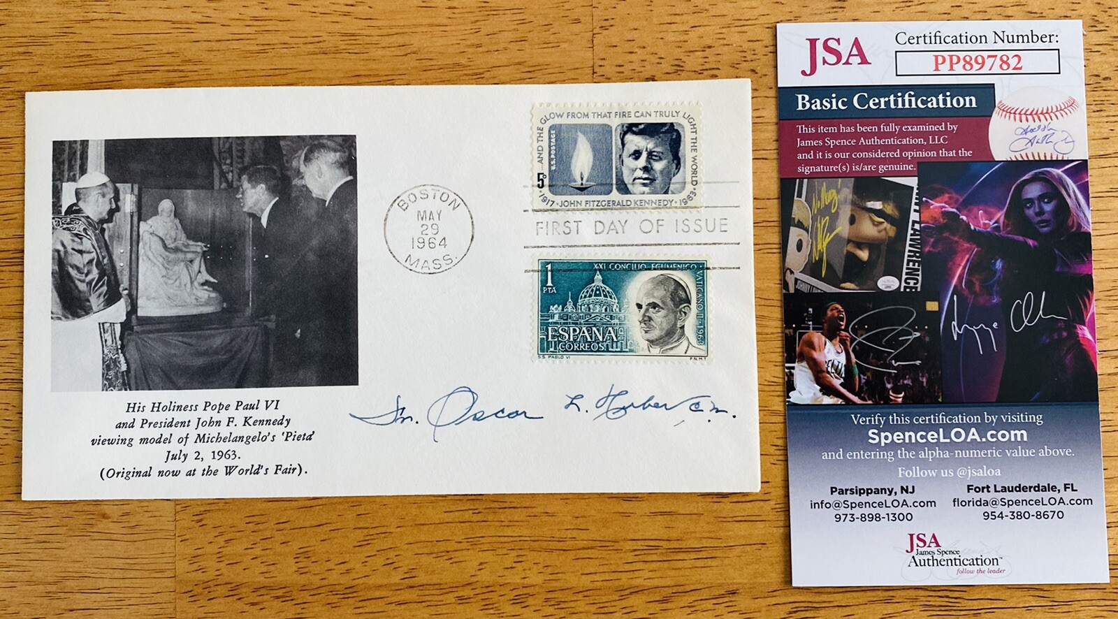 Father Oscar L Huber Signed First Day Cover JSA Gave John F Kennedy Last Rites
