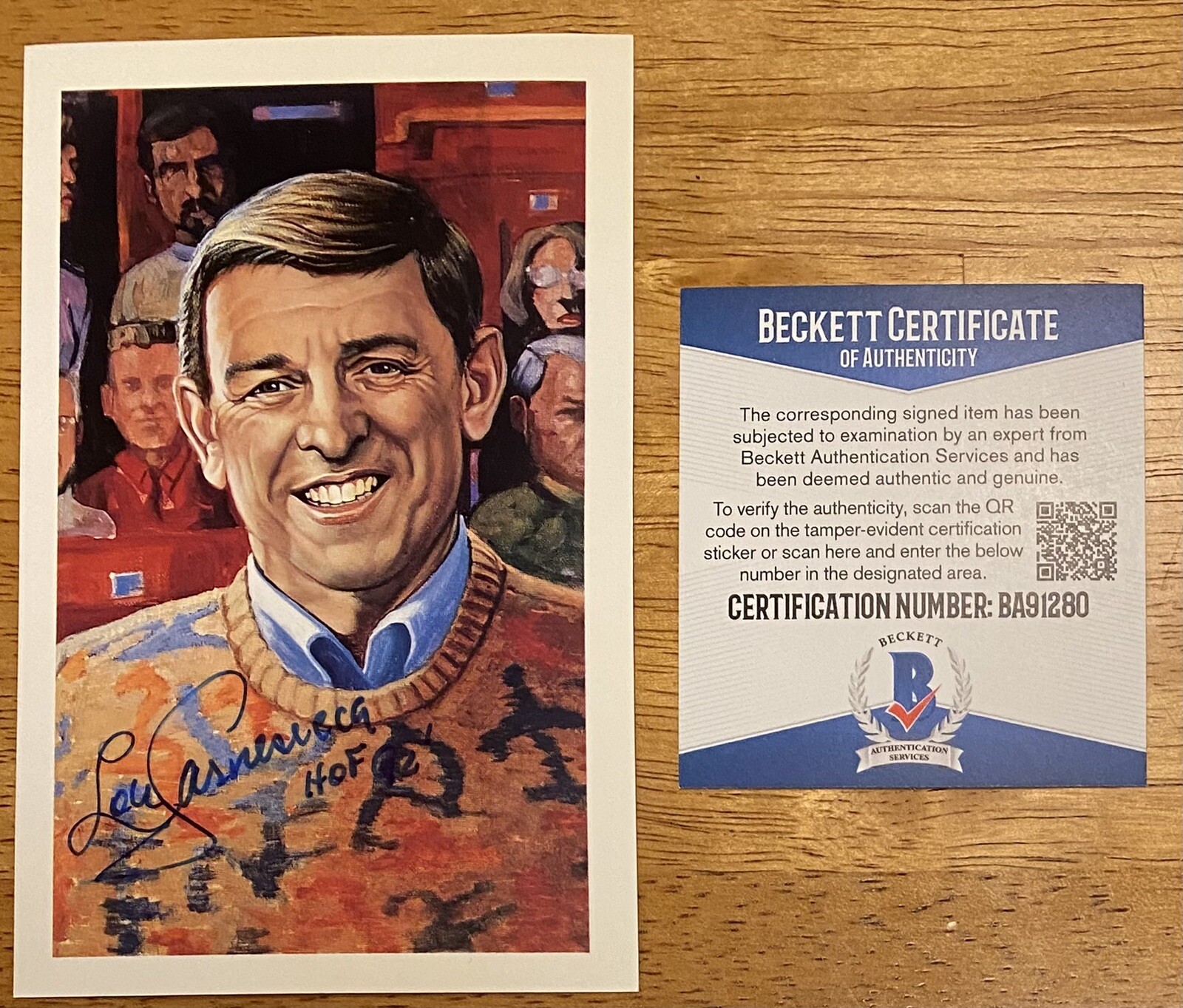 Lou Carnesecca Signed Autographed Ron Lewis HOF Art Postcard Beckett BAS Cert
