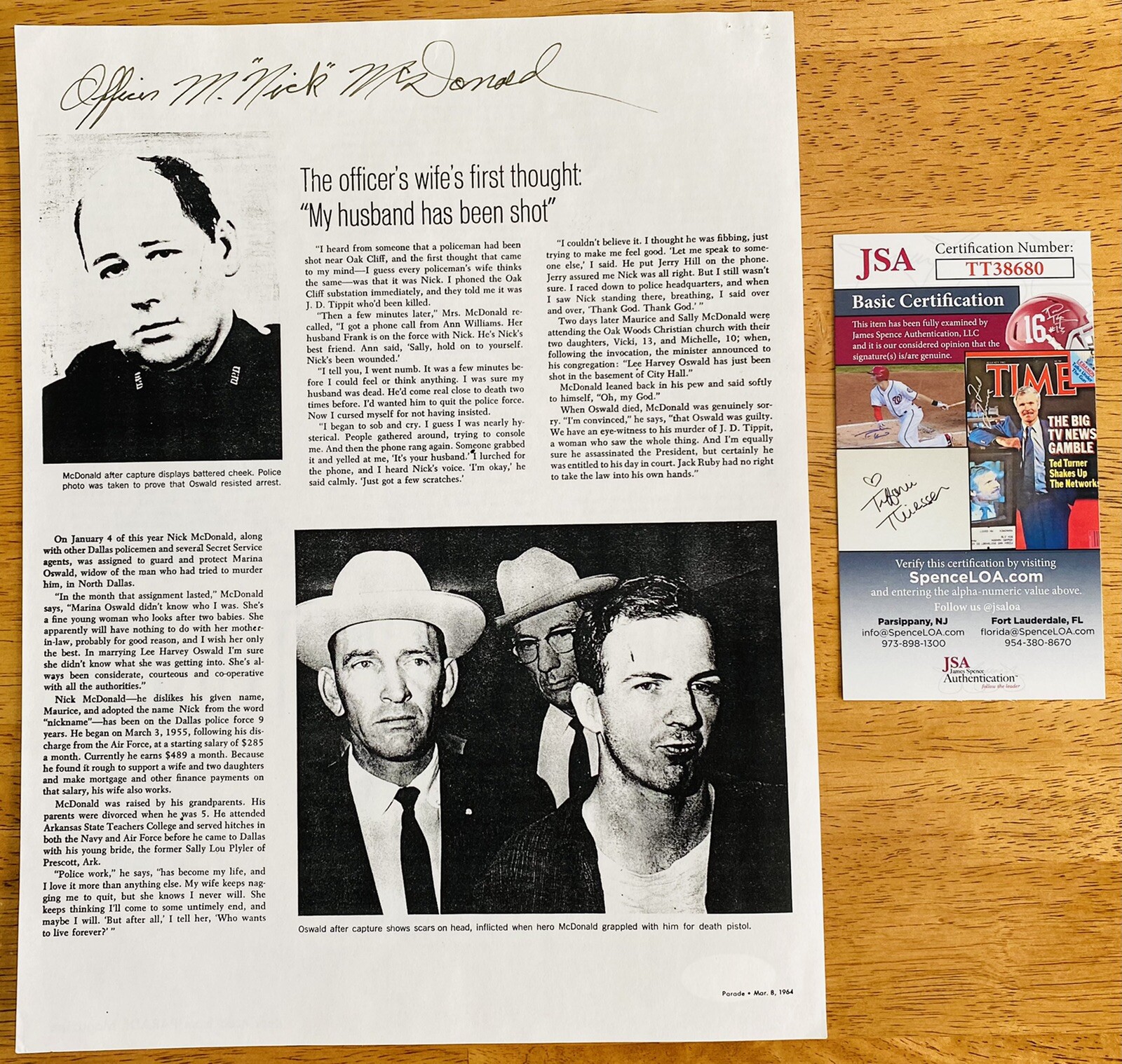 Nick McDonald Signed Autographed Article Page JSA Certified Lee Harvey Oswald 2
