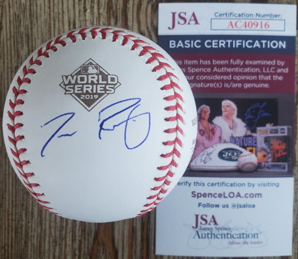 Tanner Rainey Signed 2019 Gold World Series Baseball JSA COA #AC40916 Nationals