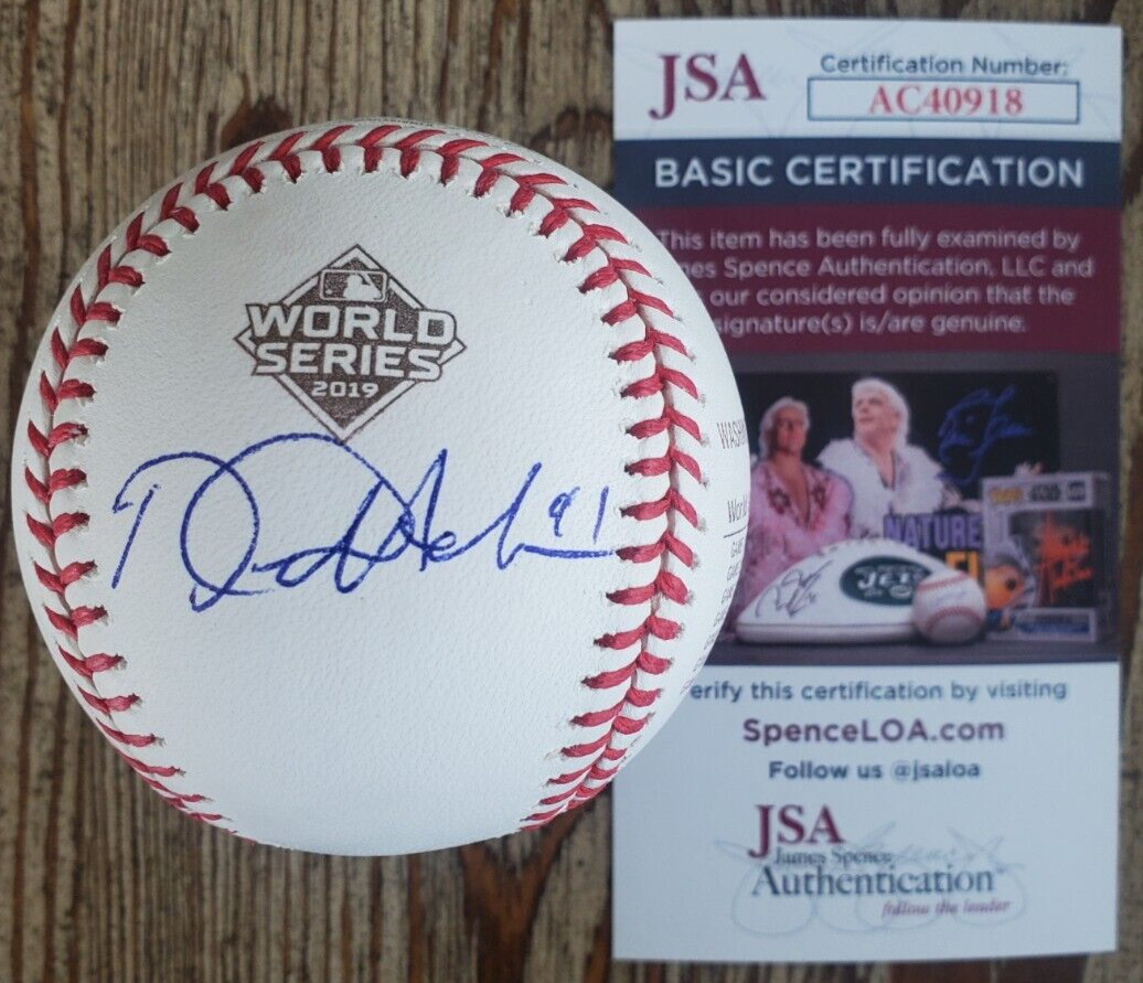 Daniel Hudson Signed 2019 Gold World Series Baseball JSA COA #AC40918 Nationals