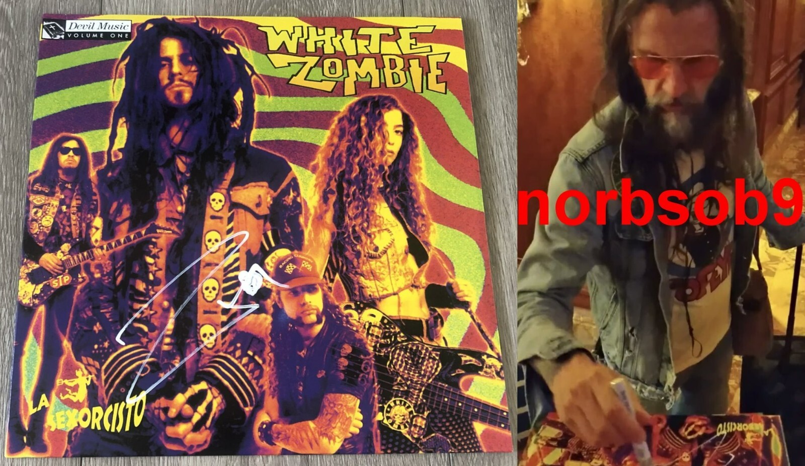 ROB ZOMBIE SIGNED WHITE ZOMBIE LA SEXORCISTO VINYL w/EXACT PROOF BECKETT BAS COA
