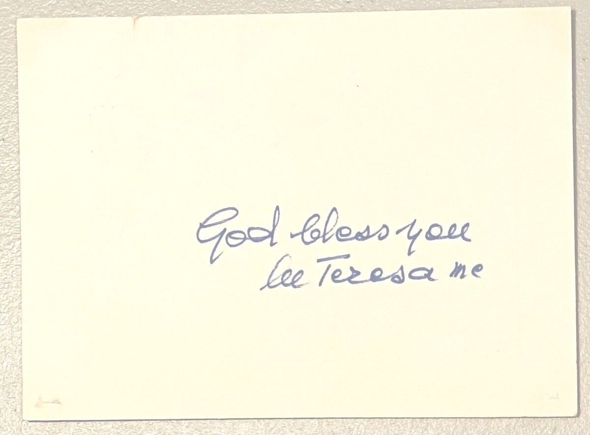 Mother Teresa Signed Autographed 3.5 x 5 Card Beckett BAS Letter
