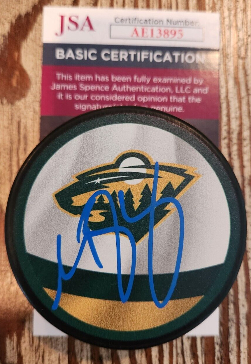 Matt Boldy Signed Reverse Retro Puck w/ JSA COA #AE13895 Minnesota Wild Matthew