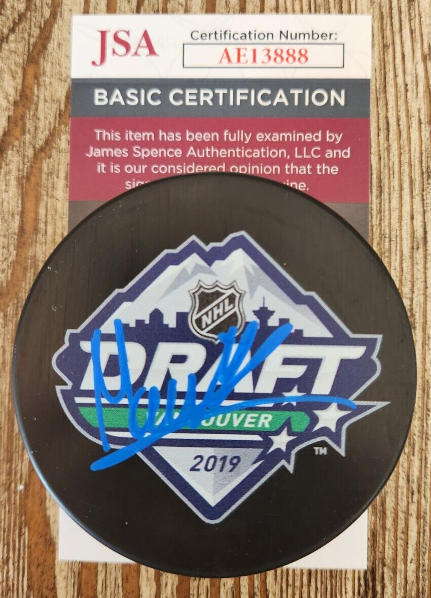 Matias Maccelli Signed 2019 NHL Draft Puck w/ JSA COA #AE13888 Arizona Coyotes