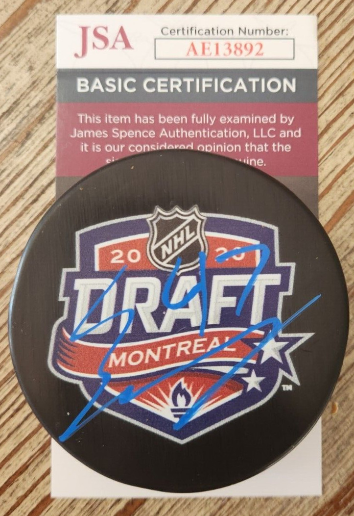 Connor Zary Signed 2020 NHL Draft Puck w/ JSA COA #AE13892 Calgary Flames