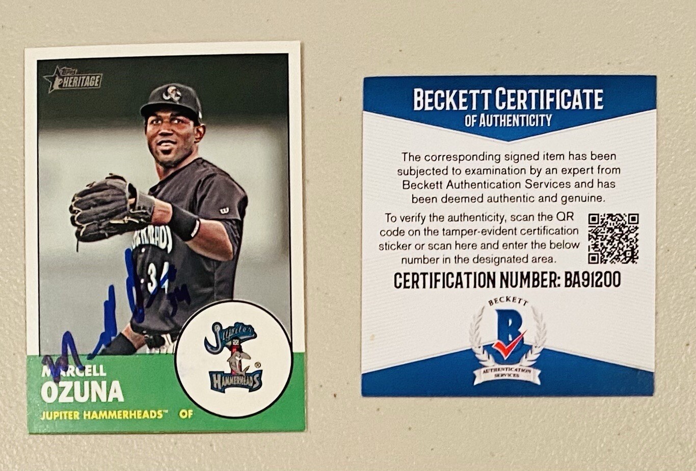 Marcell Ozuna Signed Autographed 2012 Topps Heritage ML Card #122 Beckett BAS
