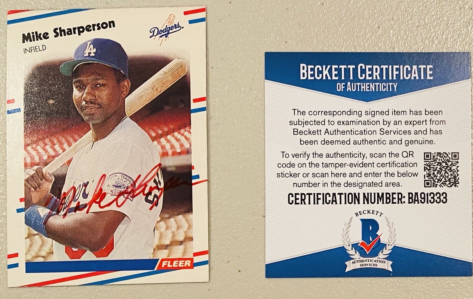 Mike Sharperson Signed Autographed 1988 Fleer Card #525 Beckett BAS Cert
