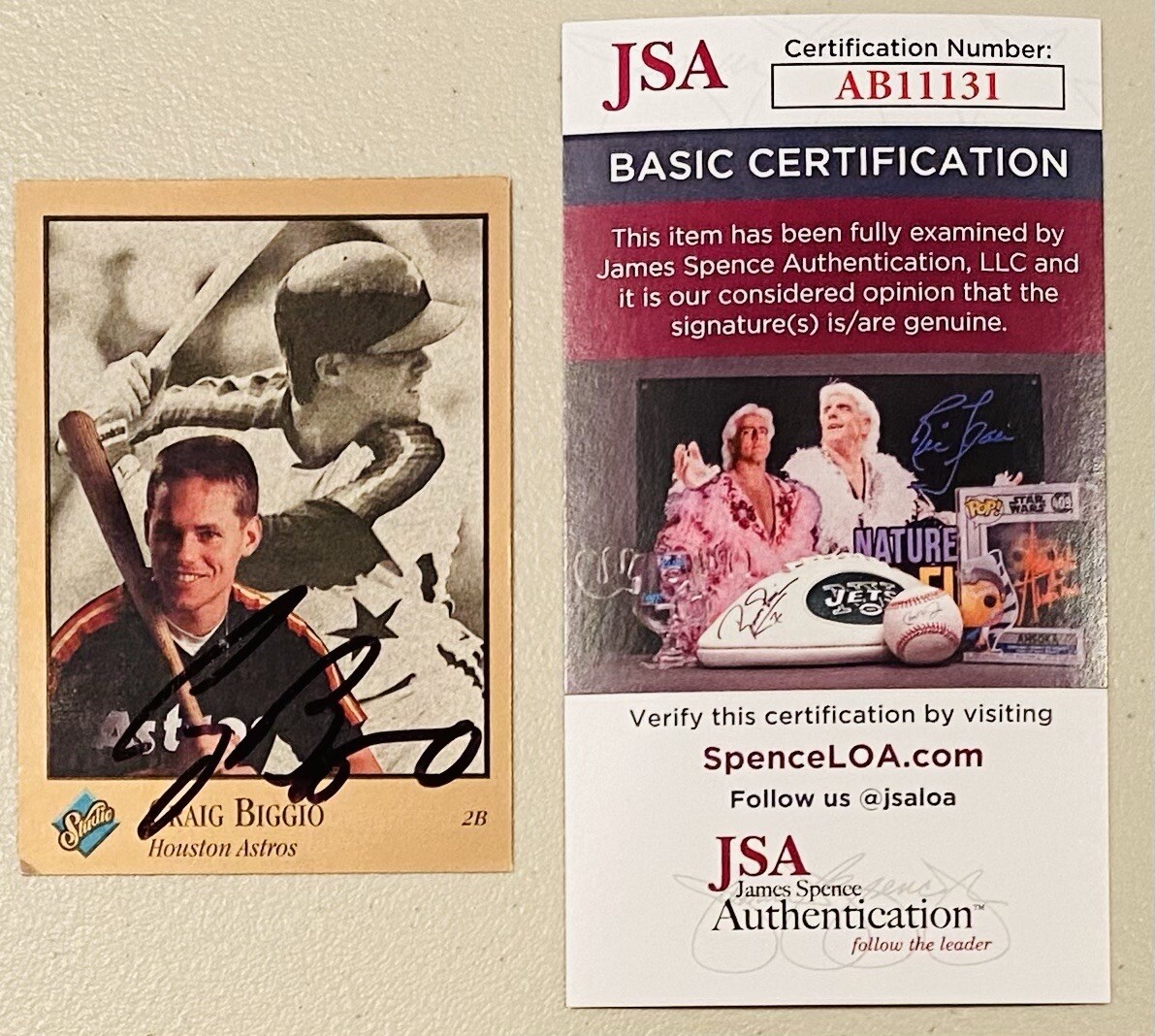Craig Biggio Signed Autographed 1992 Leaf Studio Card #32 JSA Certified
