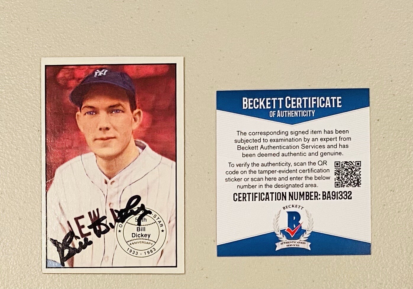 Bill Dickey Signed Autographed 1983 Big League Collectibles Card #13 Beckett BAS
