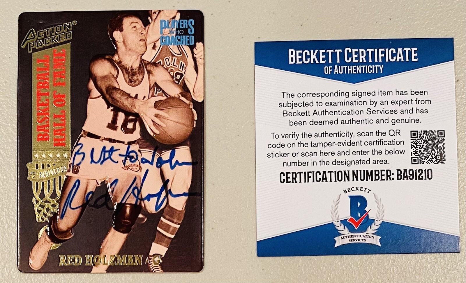 Red Holzman Signed Autographed 1993 Action Packed Card #82 Beckett BAS Cert
