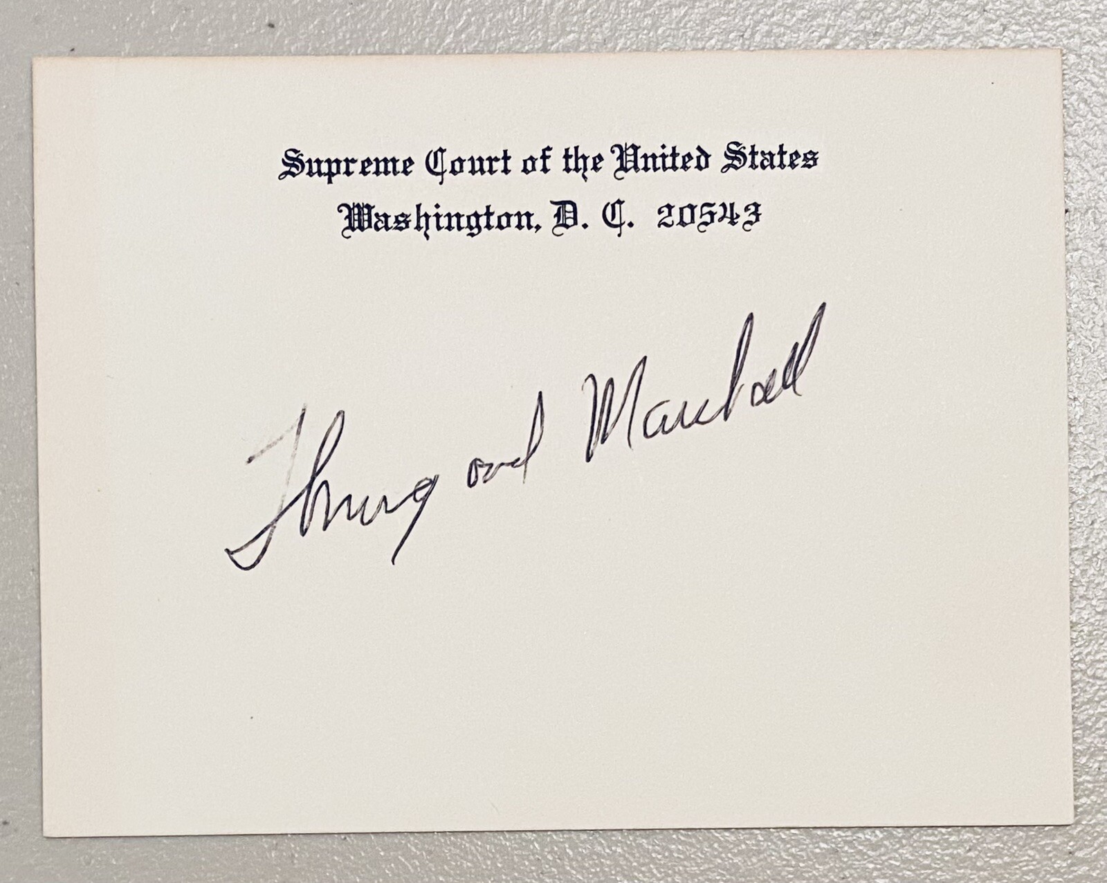 Thurgood Marshall Signed Autographed 3.5 x 4.5 Supreme Court Card JSA Letter
