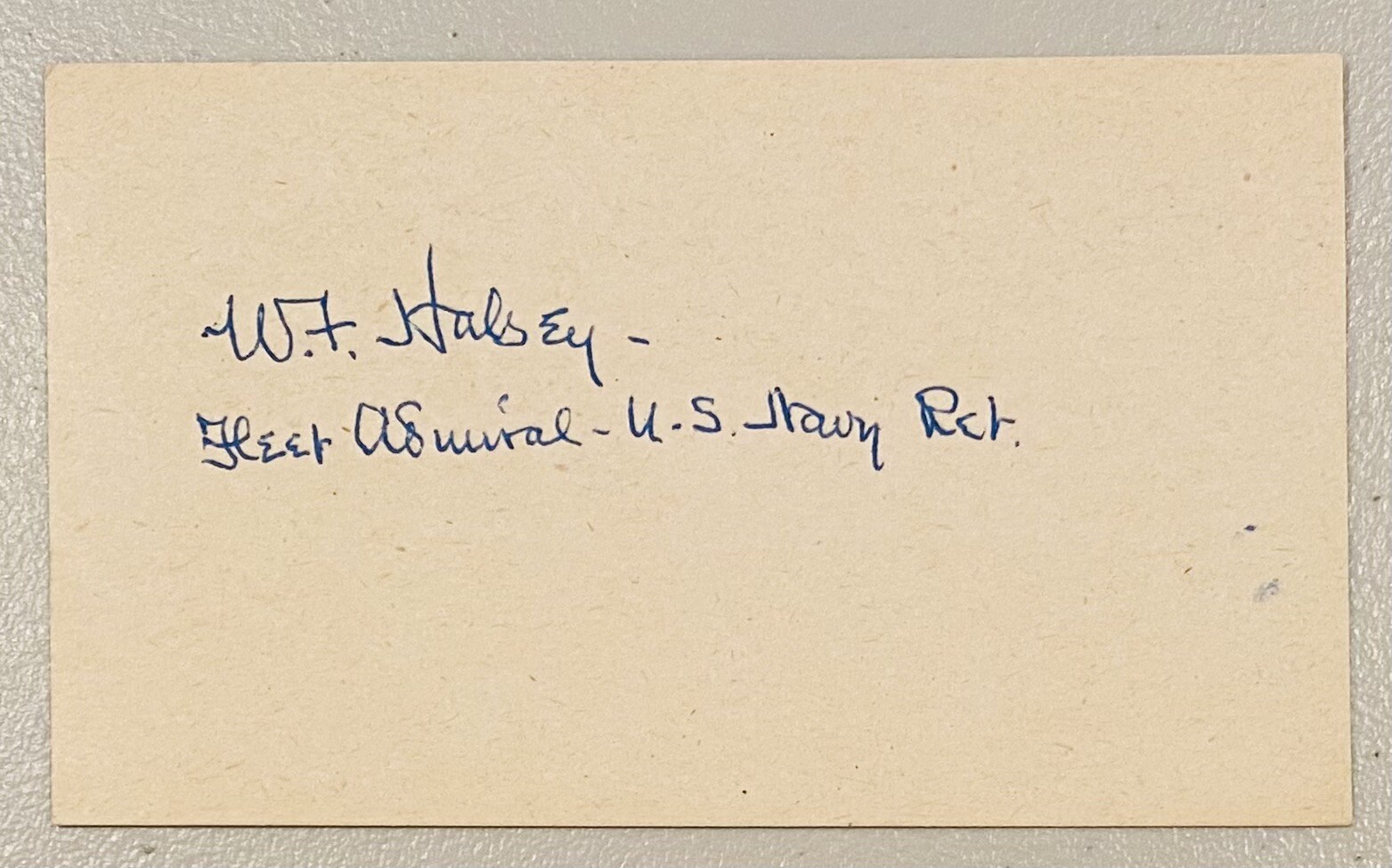 Admiral William Bull Halsey Signed Autographed 3x5 Card JSA LOA W Inscription
