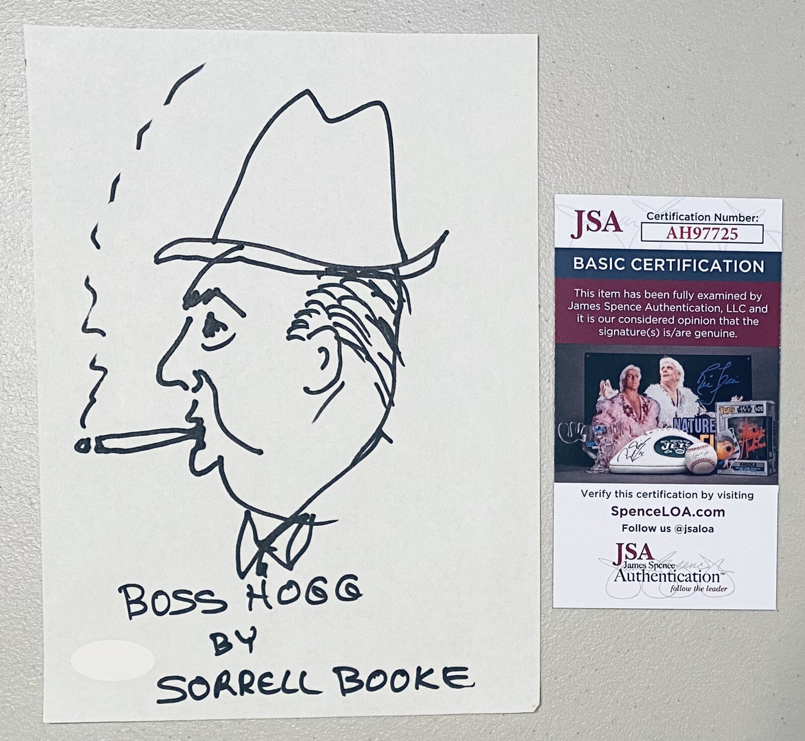Sorrell Booke Signed Autographed 6x8 Boss Hogg Sketch JSA Cert Dukes of Hazzard
