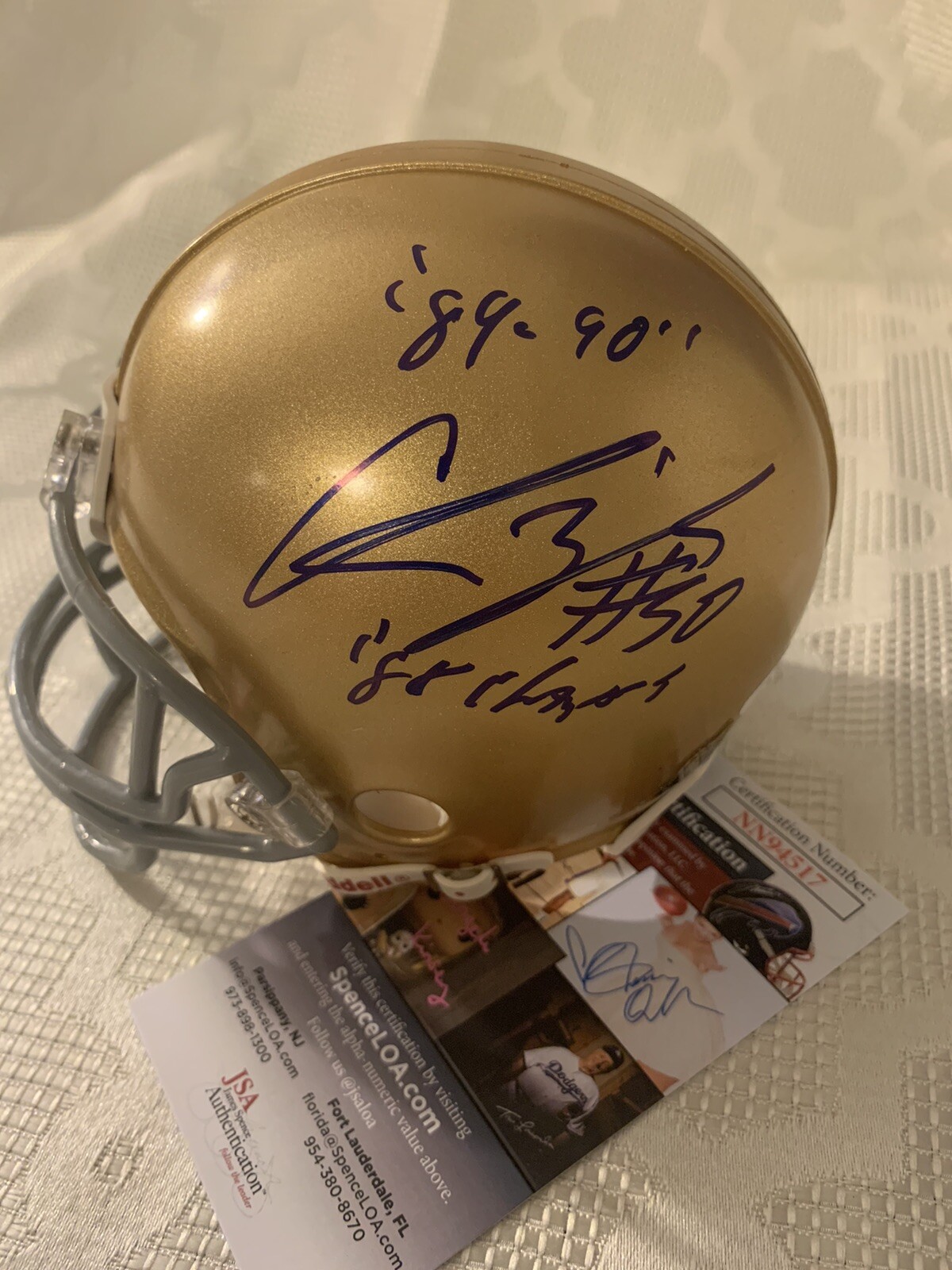 Chris Zorich Signed Notre Dame Mini Helmet Autographed JSA Authentication COA
