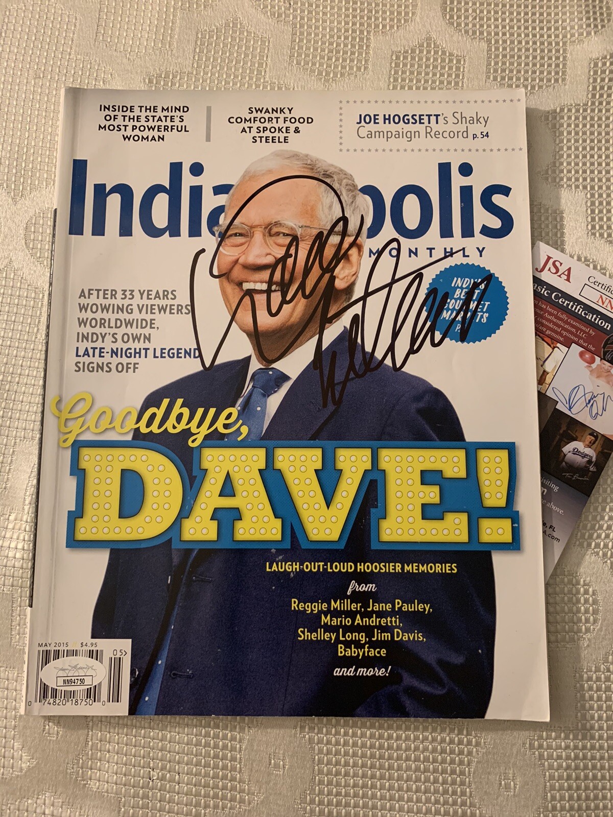 David Letterman signed Indianapolis Monthly Indy 500 JSA Authentication COA
