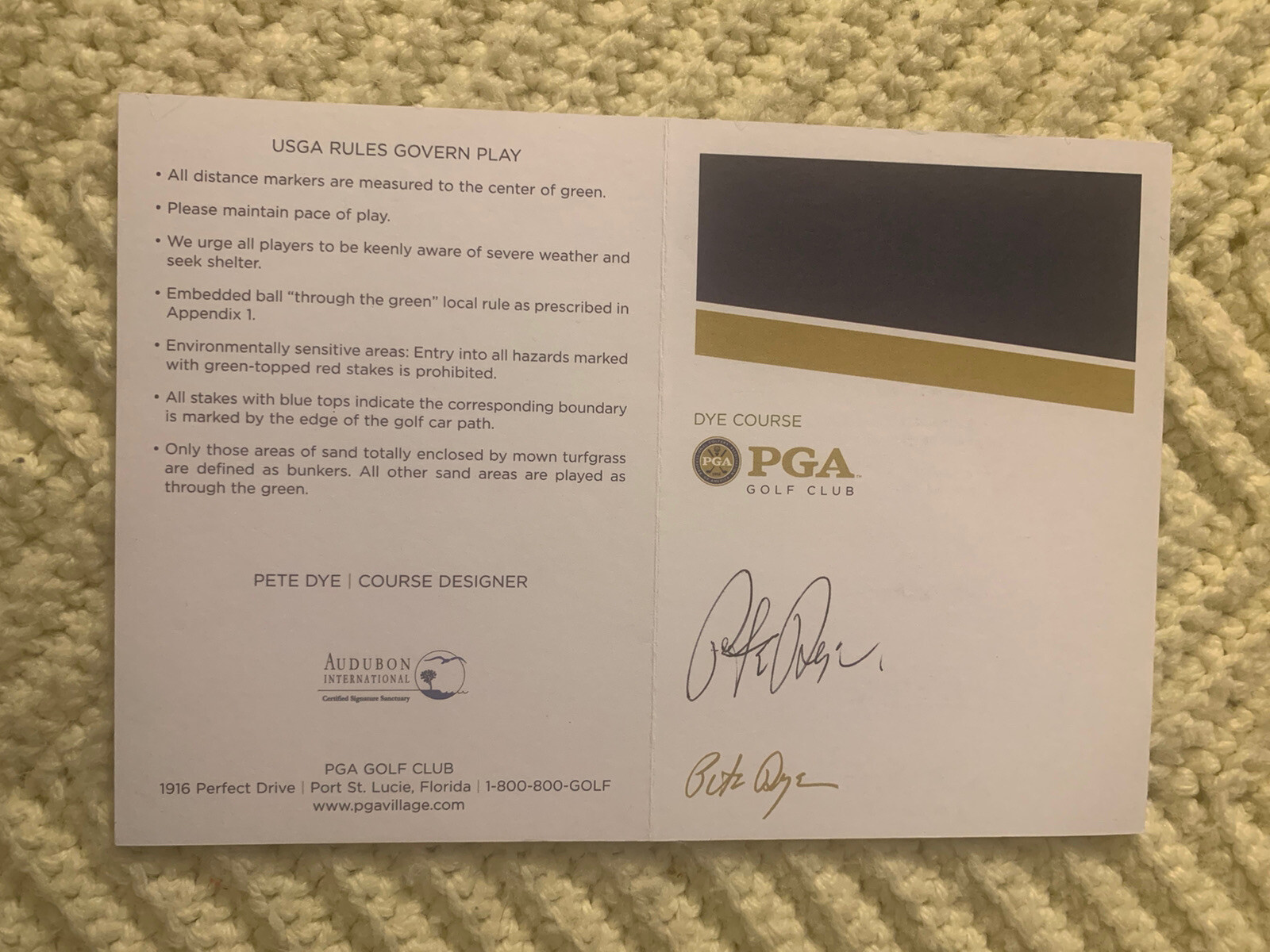 Pete Dye Signed Pga Course Scorecard Autographed Golf Course Designer Florida
