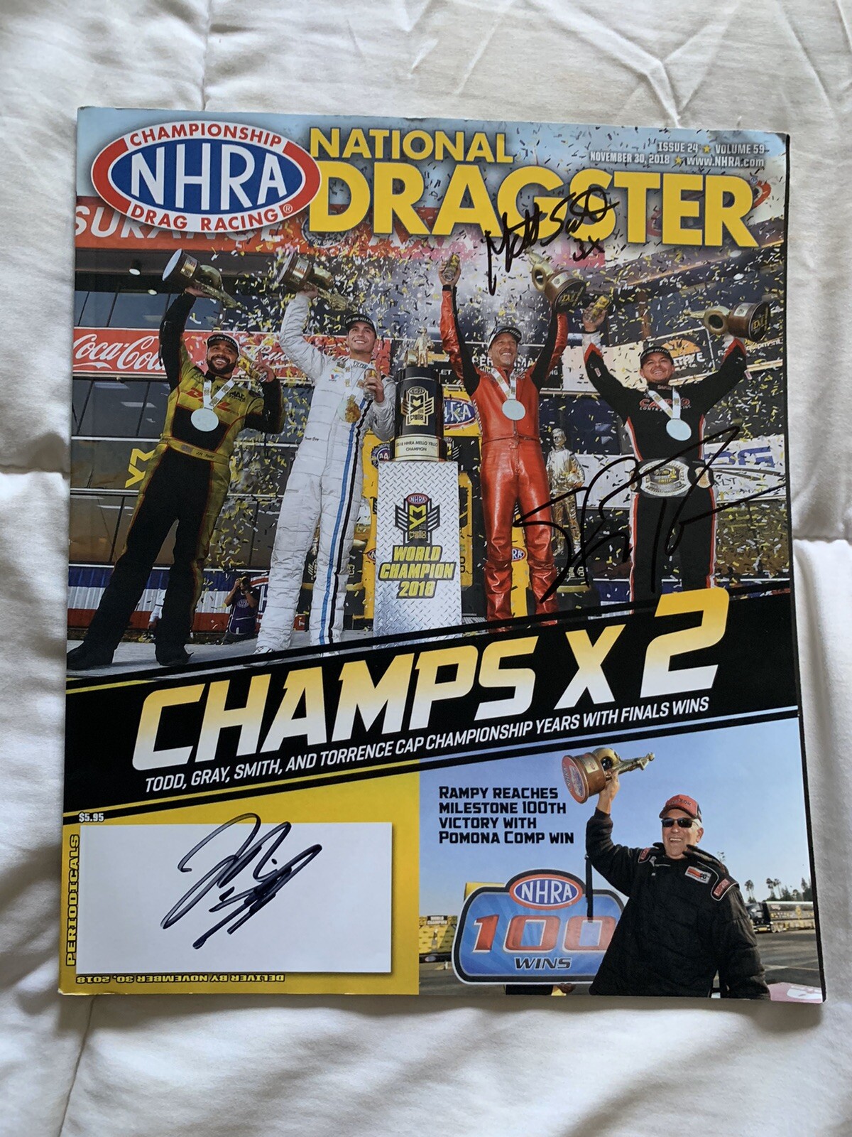 JR Todd Steve Torrence Matt Smith Signed NHRA Magazine Drag Racing
