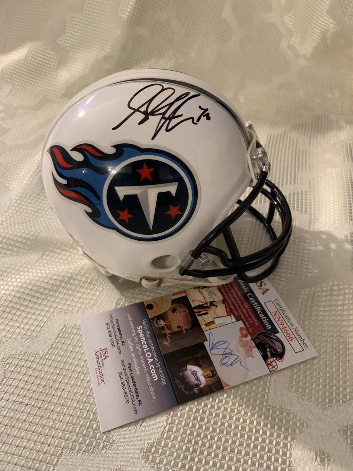 Steve Hutchinson Signed Mini Helmet Tennessee Titans JSA Authentication COA
