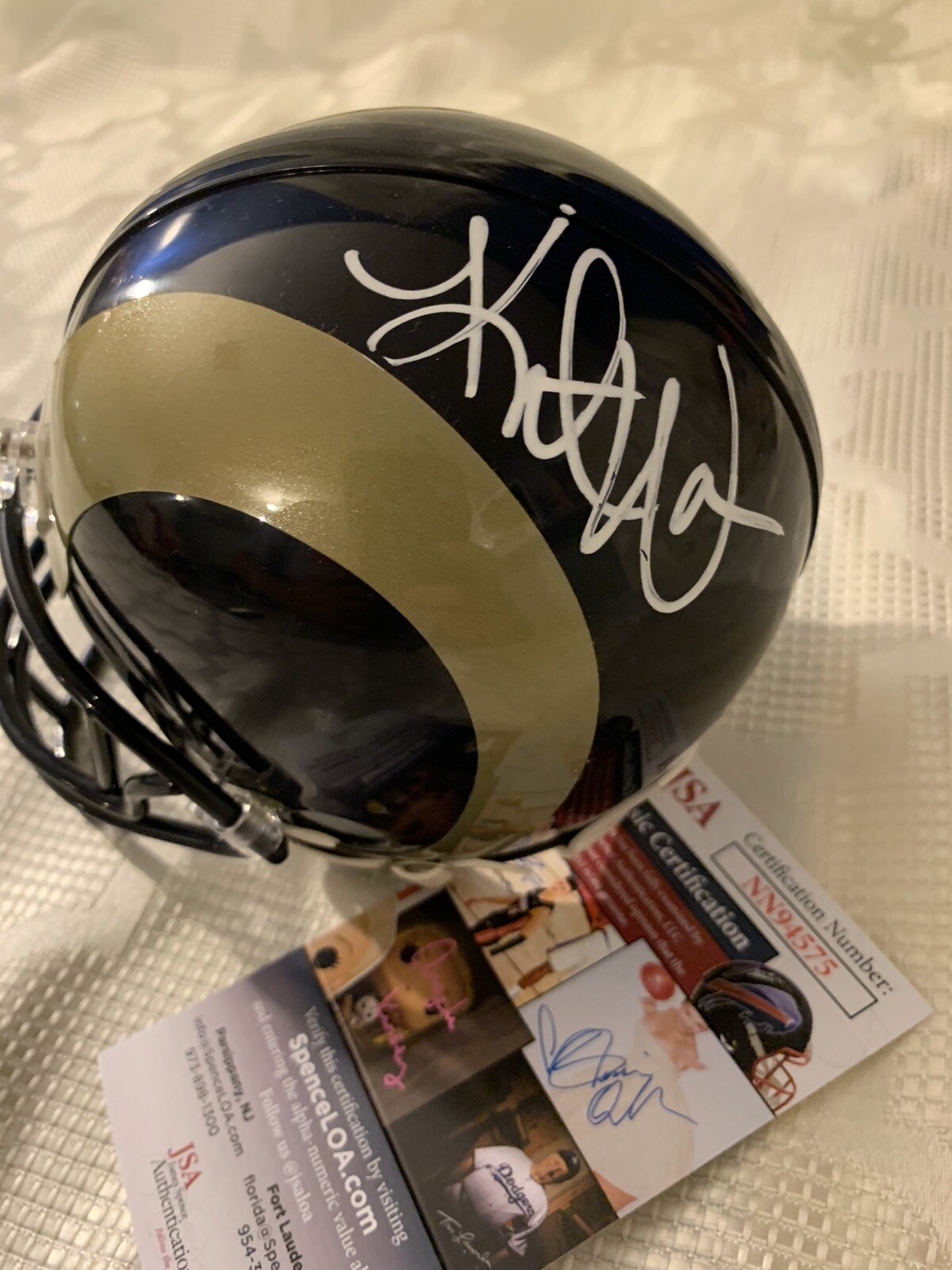 Kurt Warner Signed Mini Helmet St Louis Rams Autographed JSA Authentication COA
