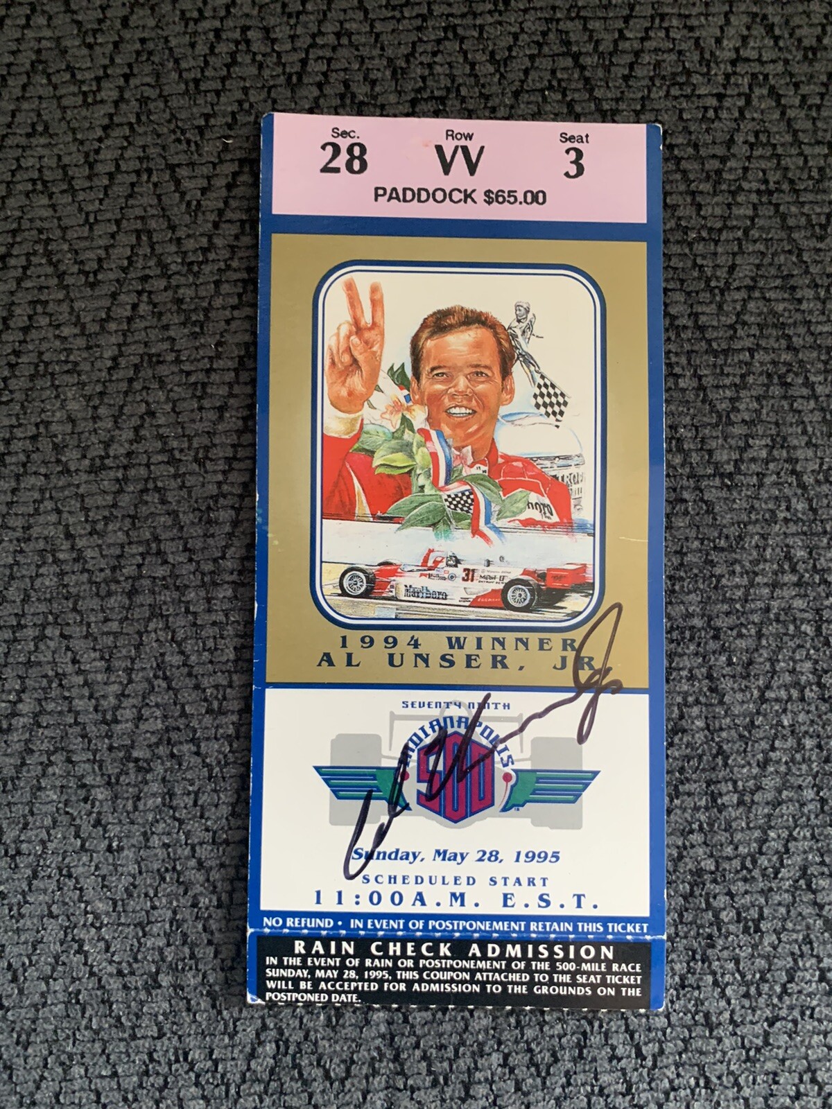 Al Unser Jr 1994 Winner Signed Indianapolis Indy 500 Ticket 1995 Race Autograph
