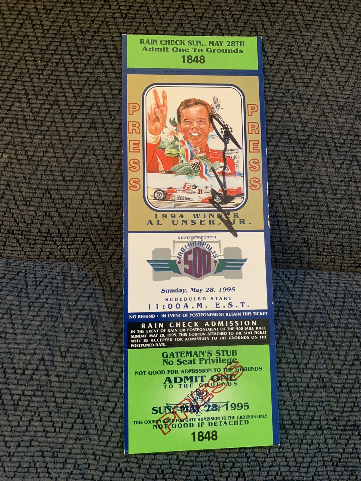 Al Unser Jr 1994 Winner Signed Indianapolis Indy 500 Full Ticket 1995 Race
