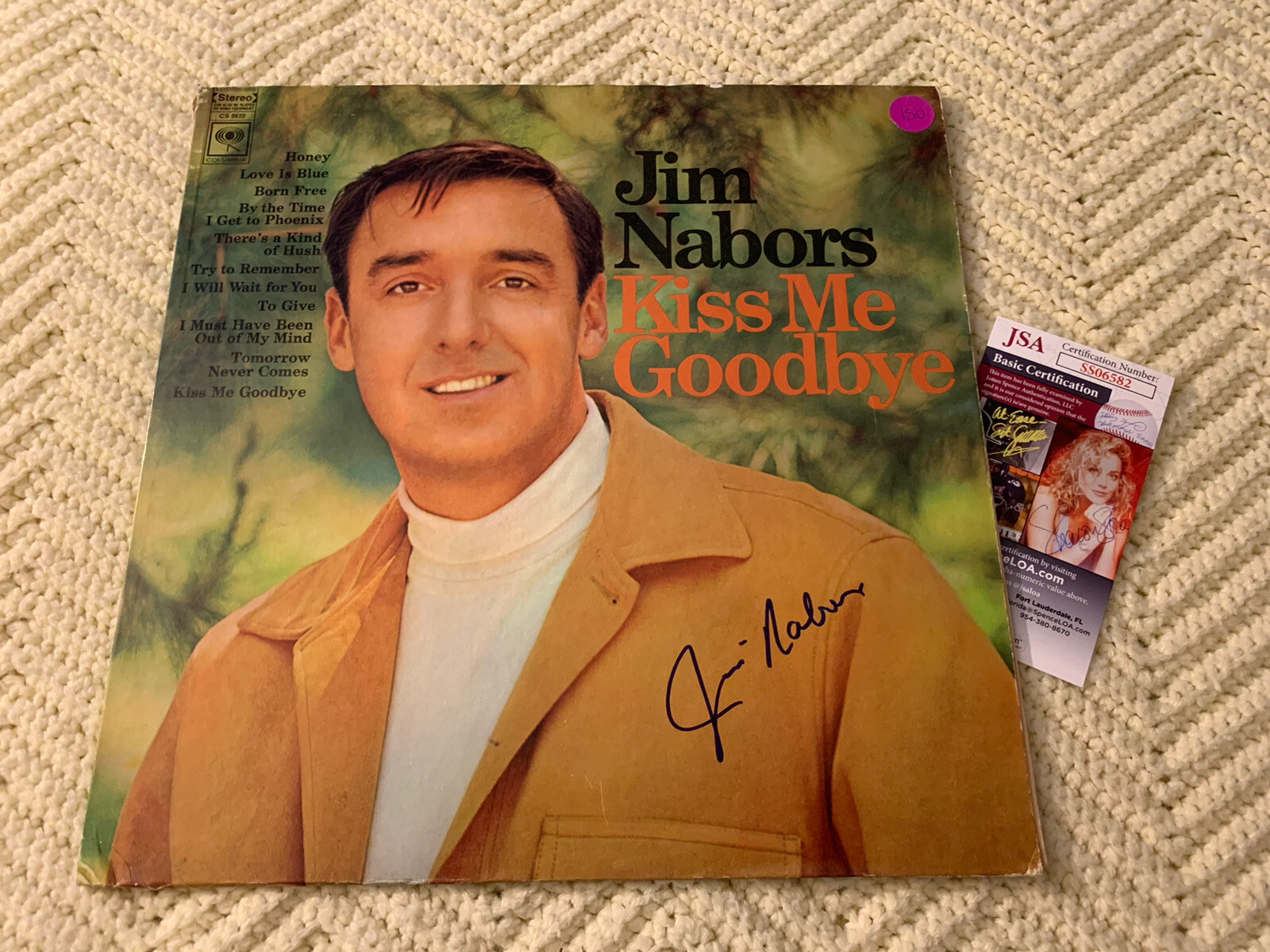 Jim Nabors SIGNED ALBUM COVER JSA Authenticated COA Kiss Me Goodbye
