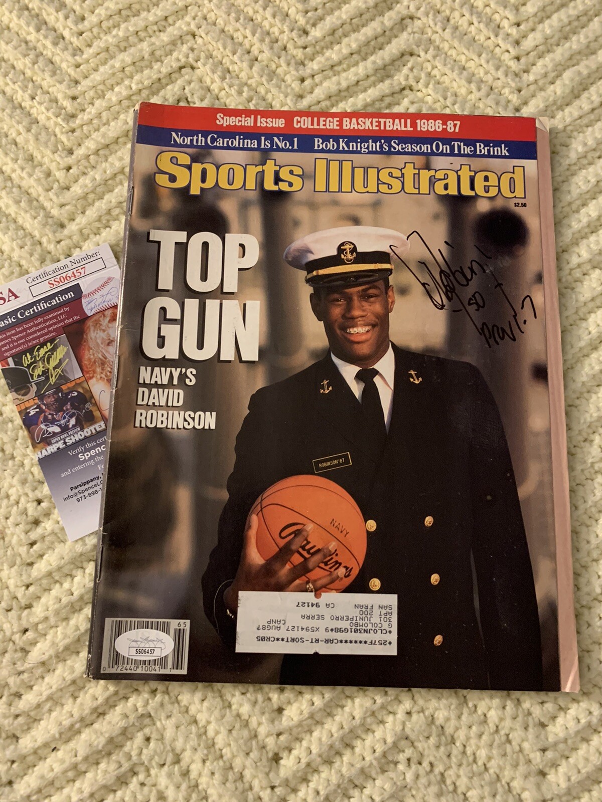 David Robinson Spurs signed Sports Illustrated JSA Authentication COA Navy
