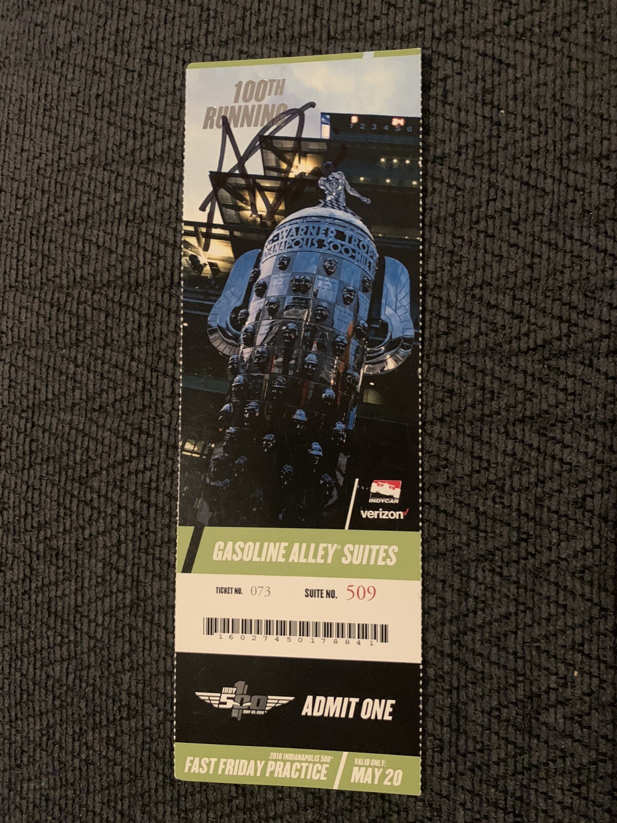 2016 Indy 500 Alexander Rossi Signed Practice Ticket Autograph Indianapolis Car
