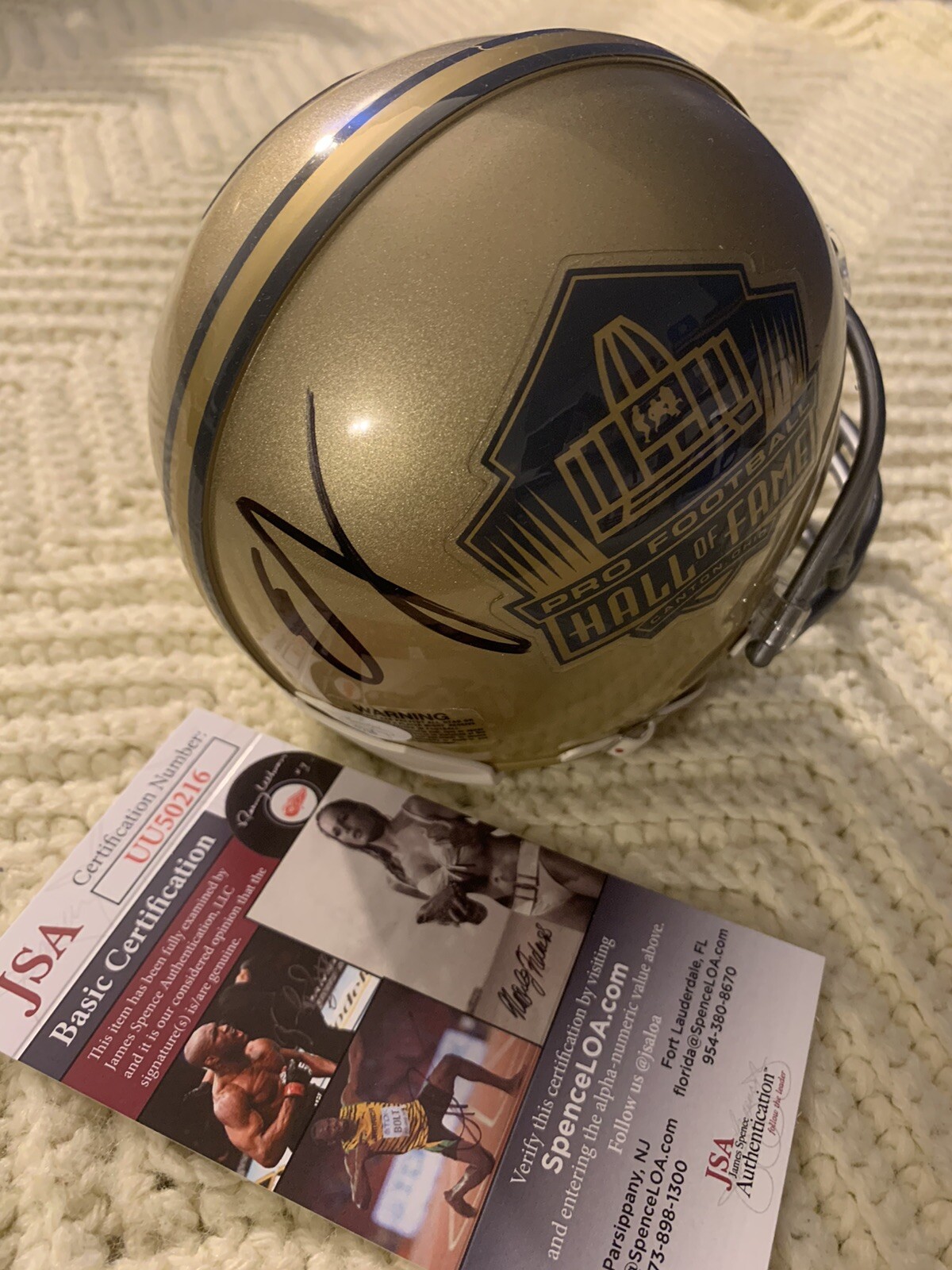 Edgerrin James Signed Gold Hall Of Fame Mini Helmet JSA Authentication COA Edge
