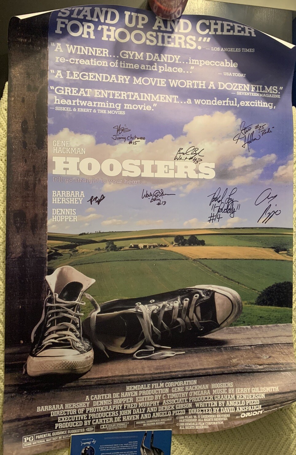Hoosiers Movie Cast Signed Full Size Rep Poster Autographed JSA Authenticated
