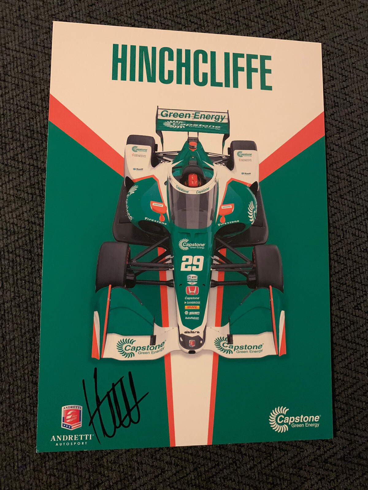 James Hinchcliffe Indianapolis Indy 500 Signed Car Promo Card Autographed 2021
