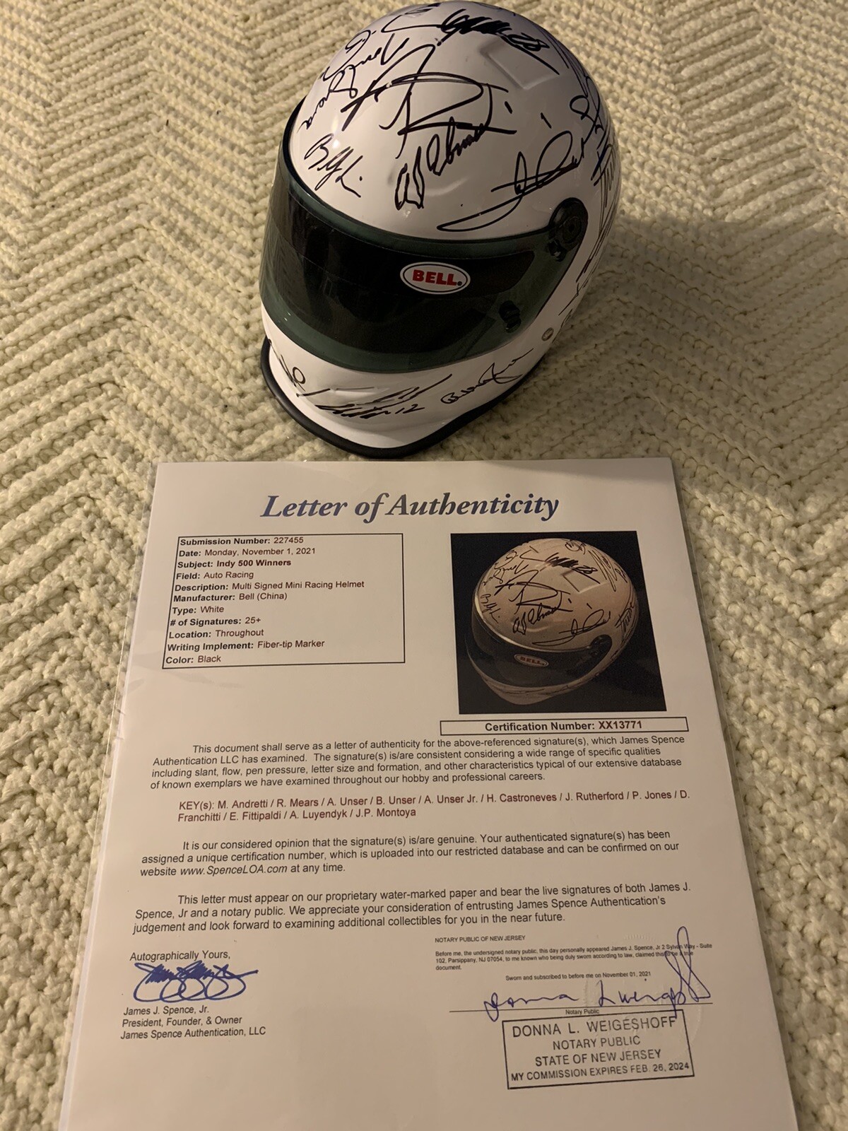 29 Indy 500 Winners Signed Mini Helmet JSA Authenticated LOA COA Mario Andretti
