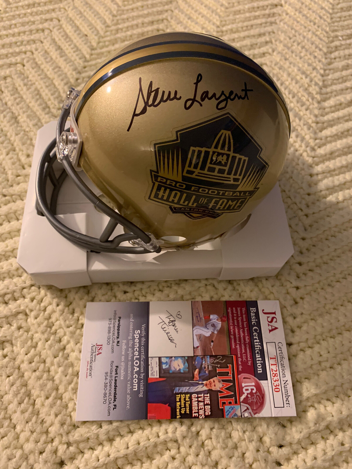 Steve Largent Signed Gold Hall Of Fame Mini Helmet JSA Authentication COA
