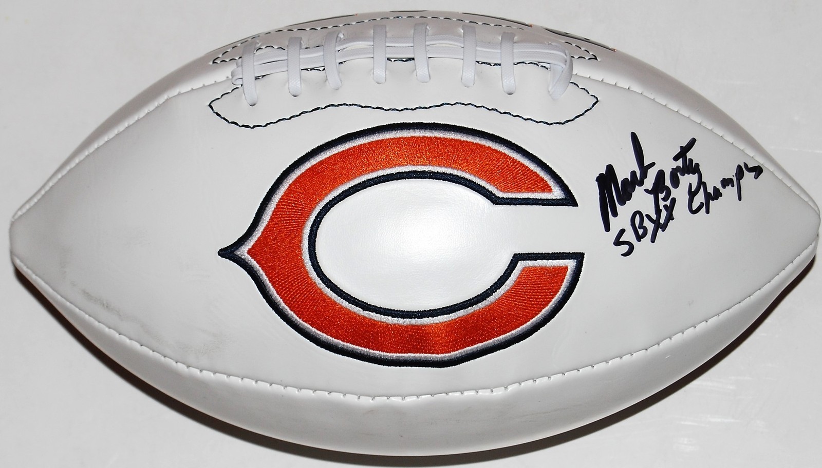 MARK BORTZ signed (CHICAGO BEARS) SBXX CHAMPS! Embroidered logo football W/COA